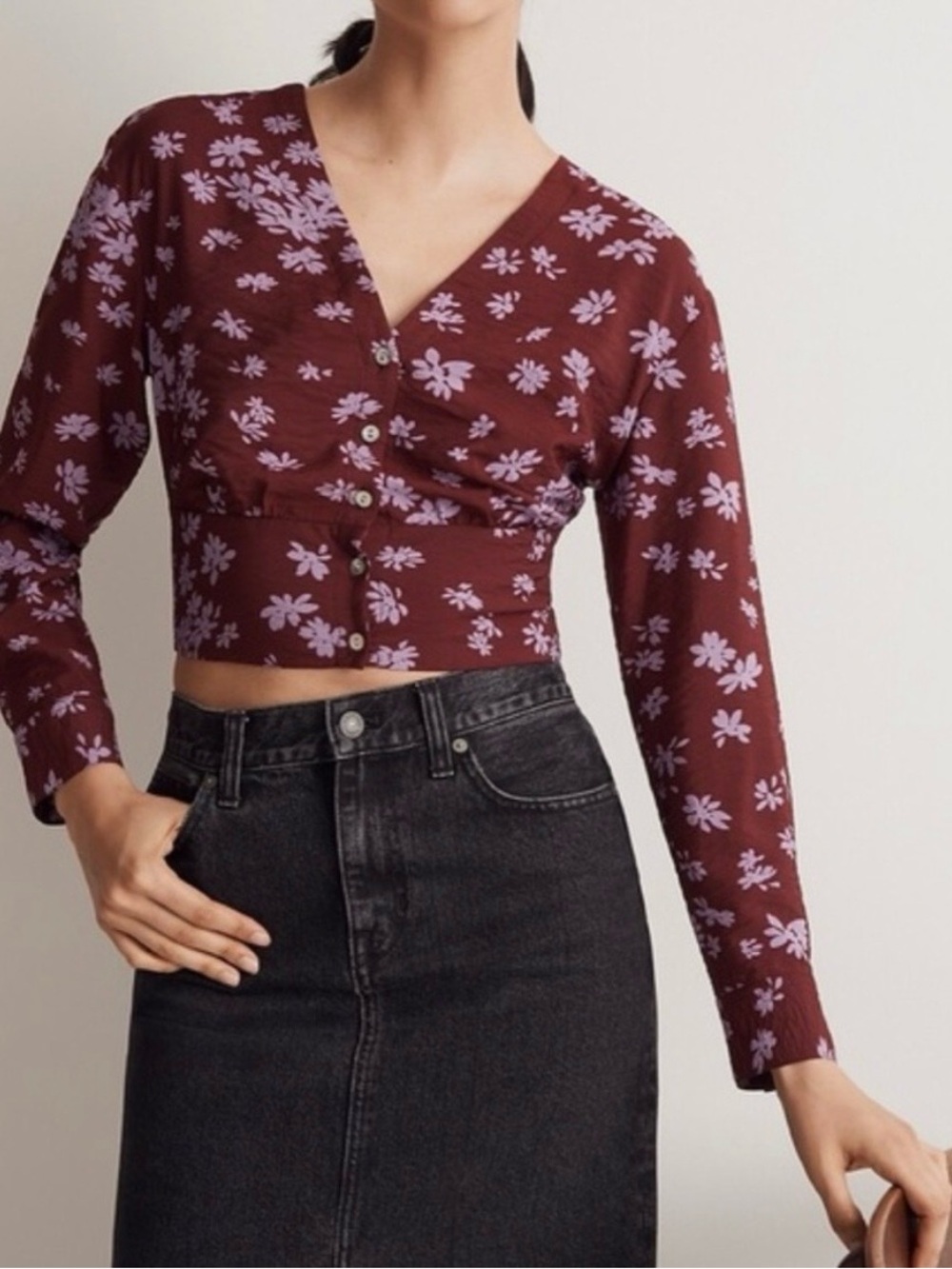 Madewell Cabaret Floral V-Neck Button-Front Shirt Size Large